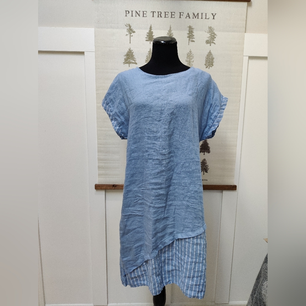 Pure Venice Light Blue Linen Midi Dress